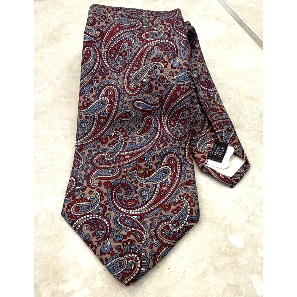 Vintage Givenchy‎ Monsieur Necktie Tie Silk Men Red Blue Paisley Deco Designer